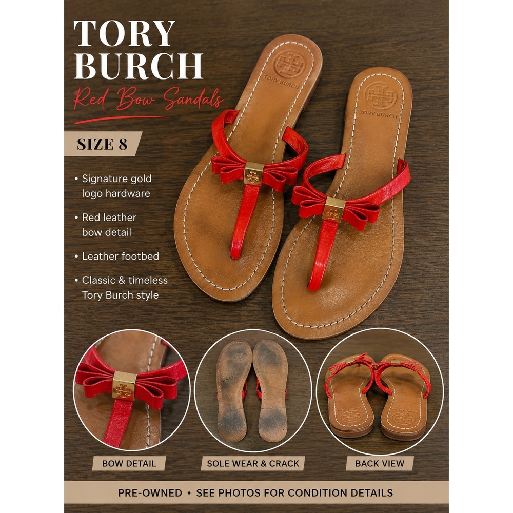 Tory Burch Red Leather Bow Sandals